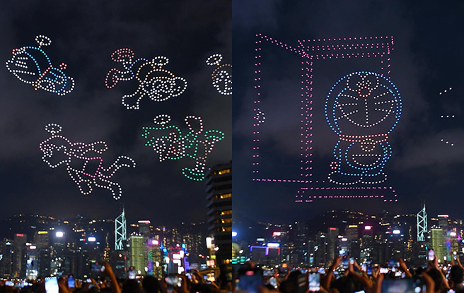 香港举办“A”梦”主题无人机表演