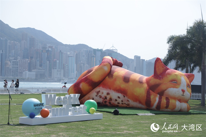 图1.大型互动艺术装置《梦游喵境》亮相第三届“西九家FUN艺术节”。人民网实习生向芷菡 摄