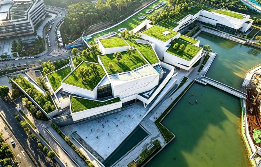 鹭湖艺术中心覆土式文化建筑群。作为亚洲规模最大的覆土式文化建筑群，鹭湖艺术中心山体覆土被引入建筑群屋面，以“织补”城市肌理的温柔姿态修复城市与自然的联系。鹭湖艺术中心供图