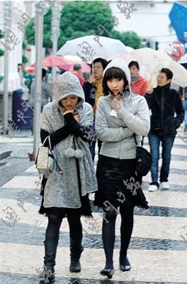 澳门气温急降街上行人添衣 寒冷天气将持续